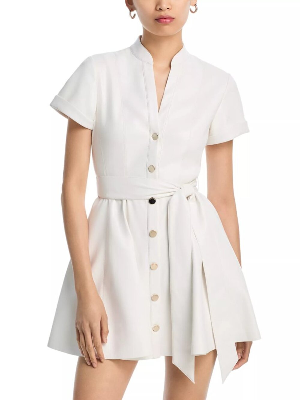 ALICE + OLIVIA Lucy Faux Leather Tie-Waist A-Line Minidress